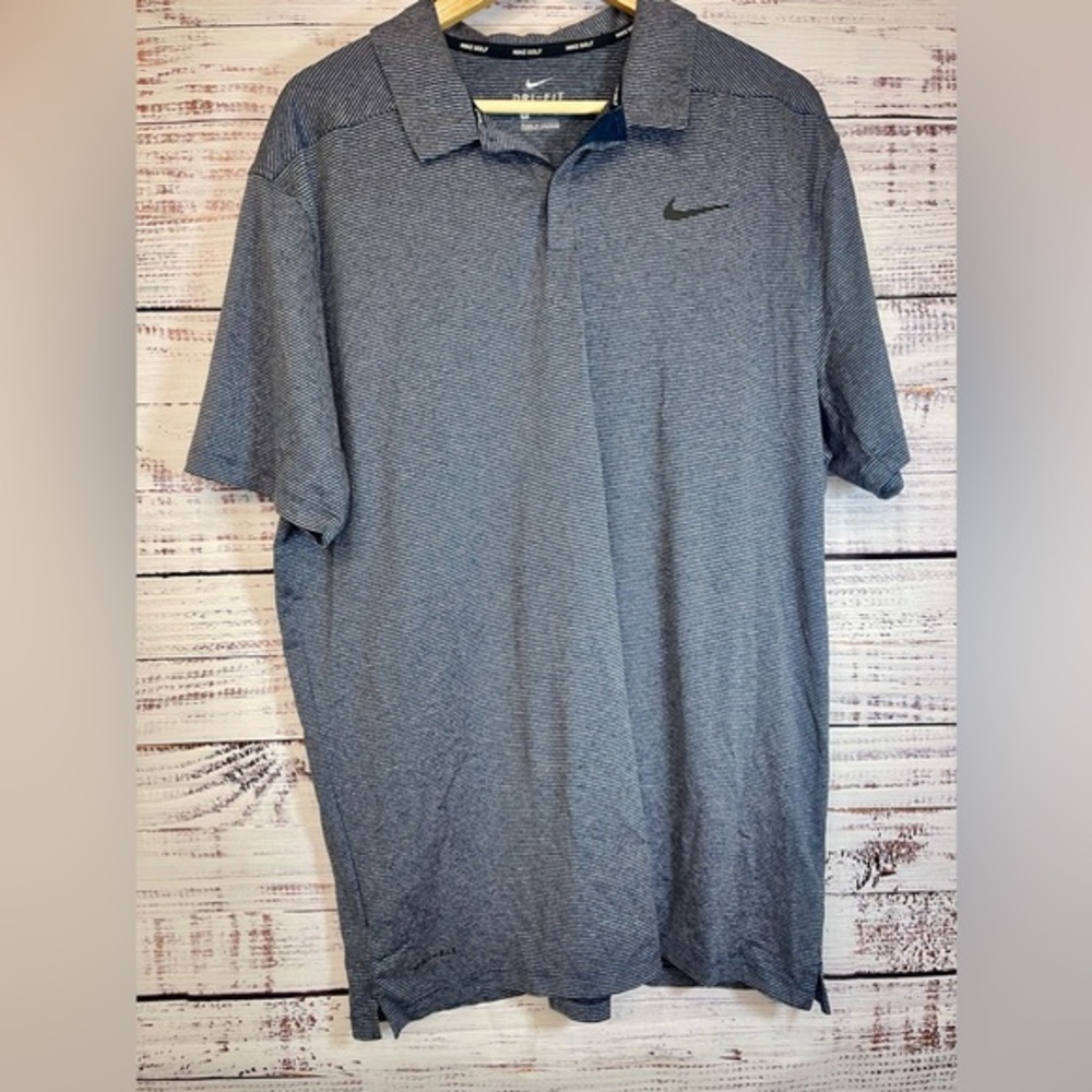 Nike Golf Men’s Dri-Fit Polo Shirt Navy Grey Striped Short‎ Sleeve XL